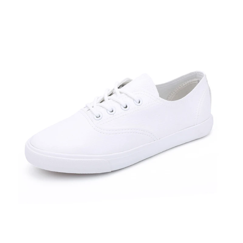 Women White Sneakers 2019 Spring Summer PU Leather Casual Flat Shoes Black Sneakers For Woman Non-Slip Shoes Comfortable Sneaker