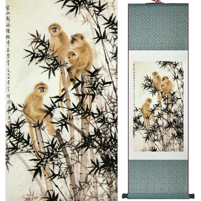 

Monkey silk art painting Chinese Art Painting Home Office Decoration Chinese Monkey painting LTW2017112607