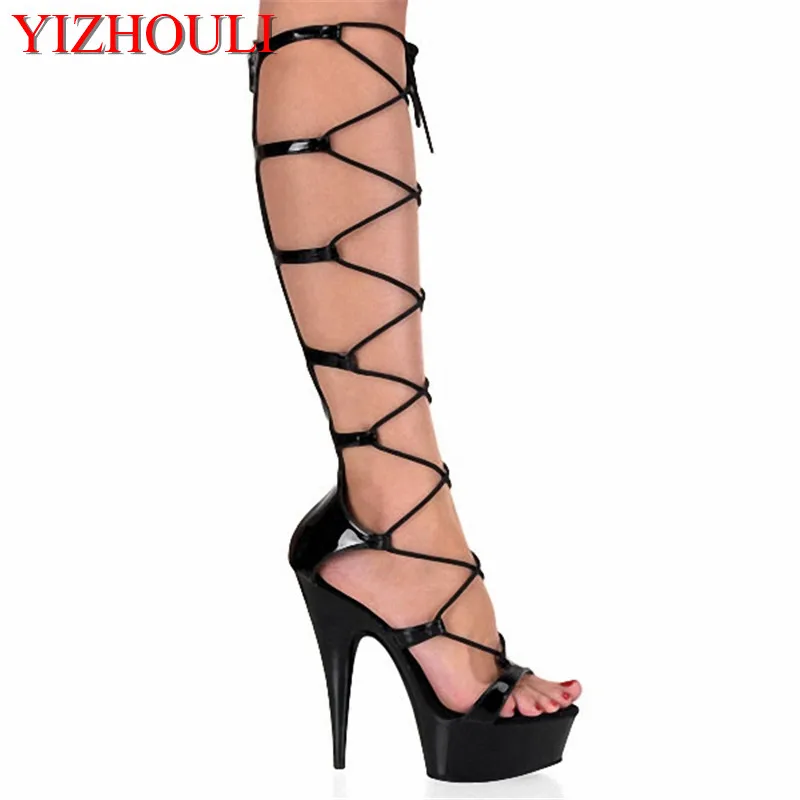 

15 cm new fashionable side zipper opening thin strap upper model banquet stage performance high boots