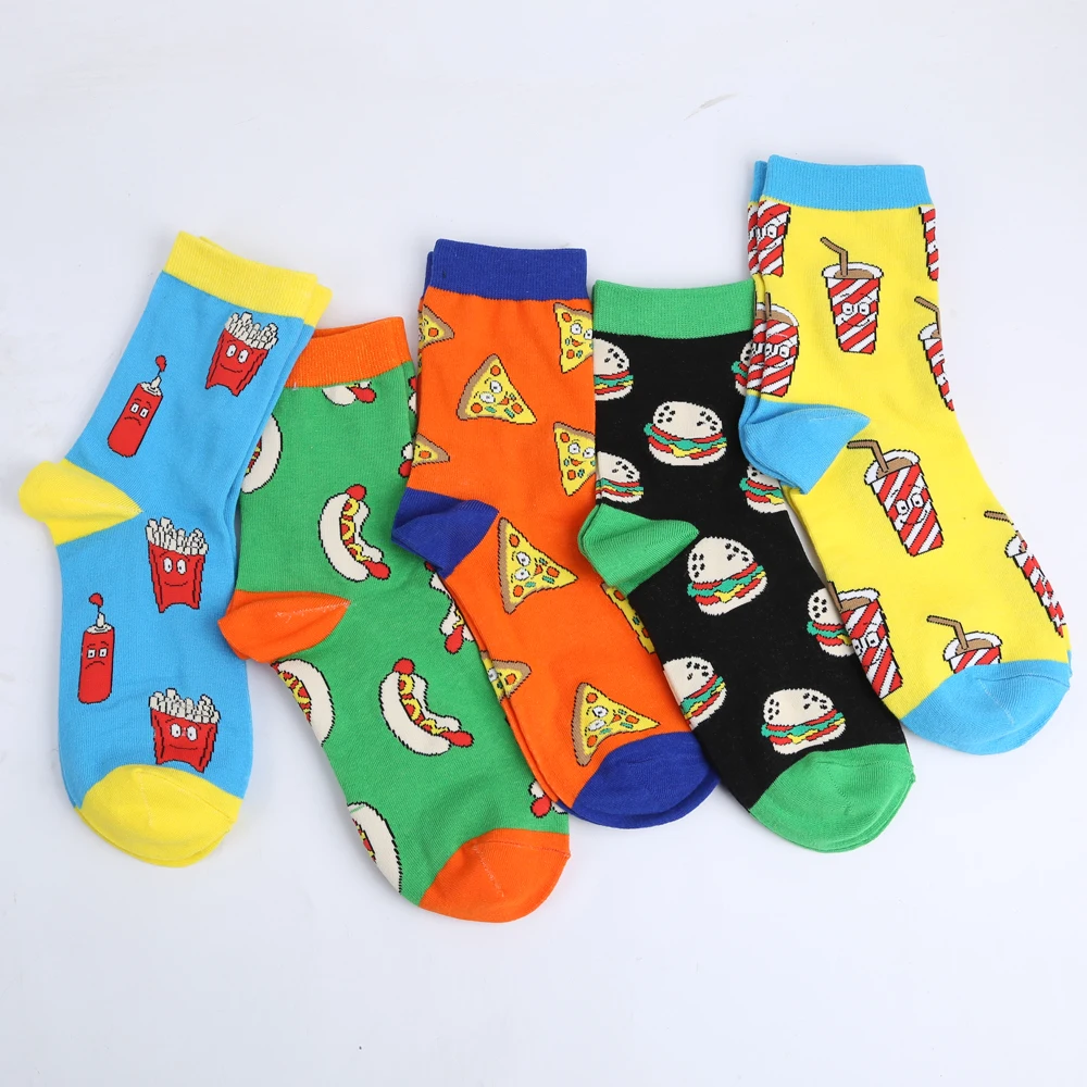 Modeager Brand Cartoon  Funny Food Pizza Hamburger Sushi Alien Cotton Men Socks Colorful Novelty Hip hop Skate Socks for Men