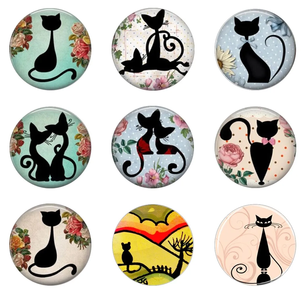 

Hot sale 5pcs16mm20mm25mm Shabby Chic Cat Silhoette Animal Handmade Photo Glass Drop Style Cabochons Jewelry Accessories