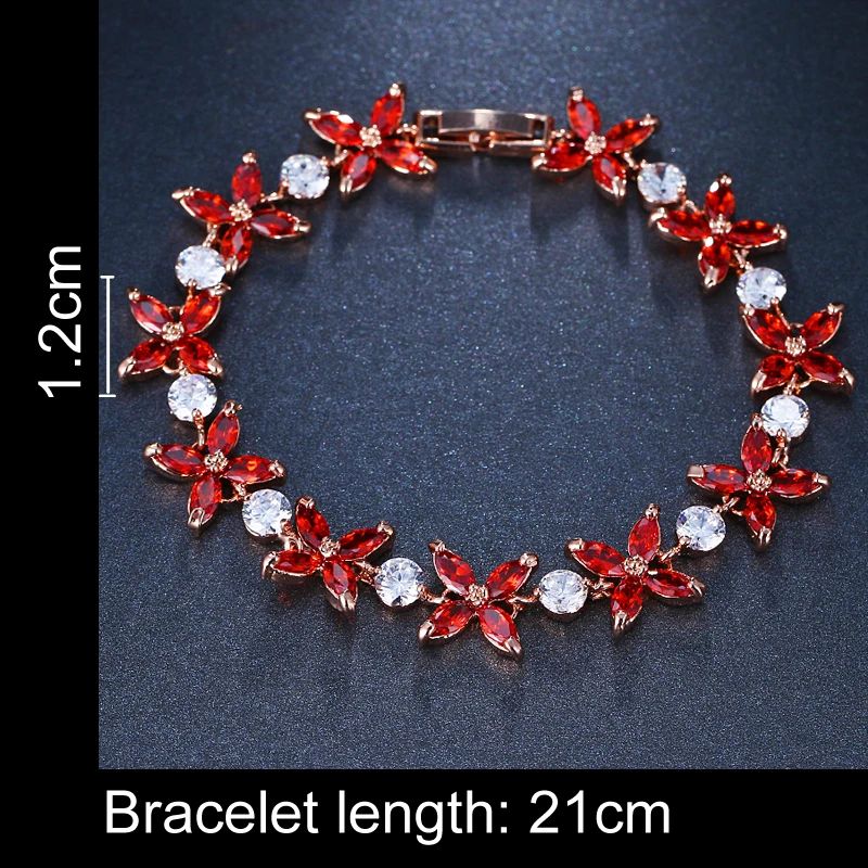 EMMAYA Silver Color Women Chain Link Bracelet Lucky Flower Wedding Jewelry Red CZ Stones Cheap Price