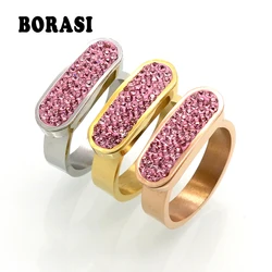 Solid Fashion Flat Tag Ring Punk Finger Ring Gold Color Lucky Crystal Ring For women Stainless Steel Ring Jewelry Wholesale