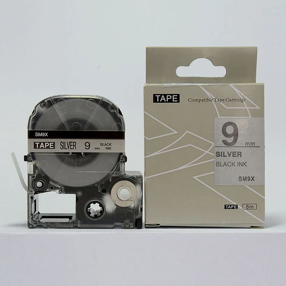 Free shipping 3 pcs/lot compatible KINGJIM/ label tape black on matte silver SM9XC for tepra and labelworks printer