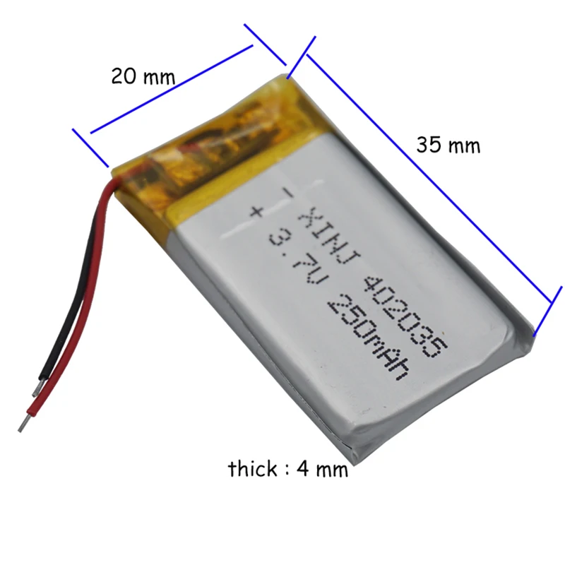 3,7 в 250 мАч 402035 полимерный перезаряжаемый литий-ионный аккумулятор Lipo для GPS видеорегистратора, динамика, MP3 MP4 диктофон для вождения, селфи-палка