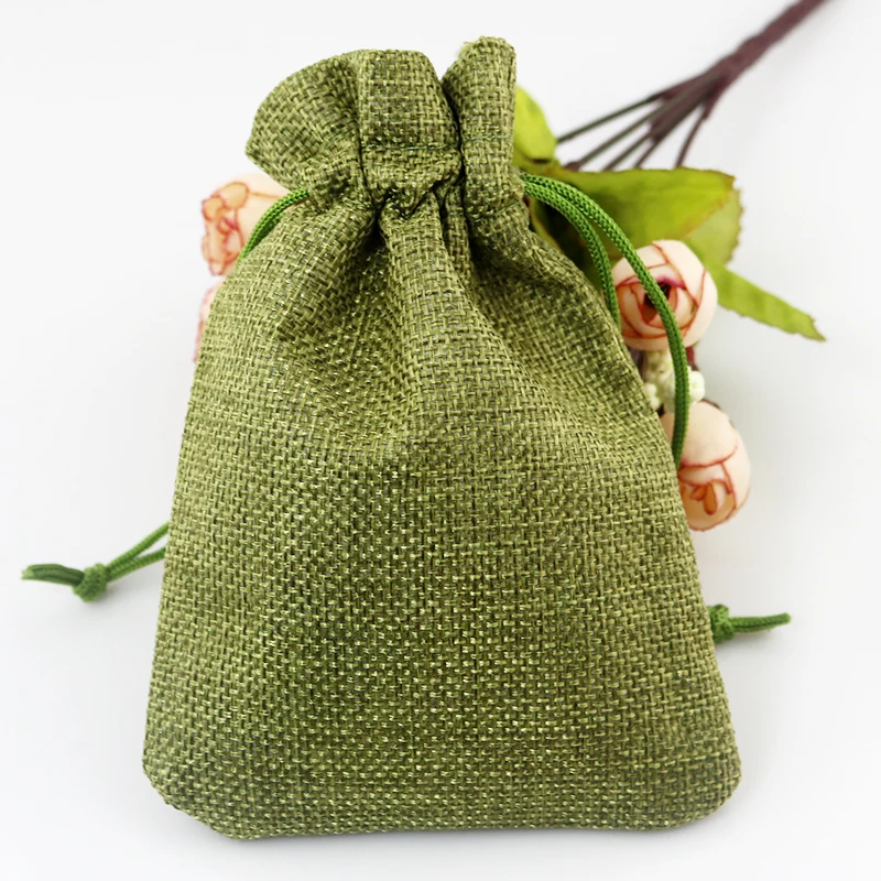 Wholesale 100Pcs/Lot Olive Green Jute Bags 7x9cm Small Burlap Gift Bag Pouches Favor Jewelry Charms Gifts Packaging Linen Bags