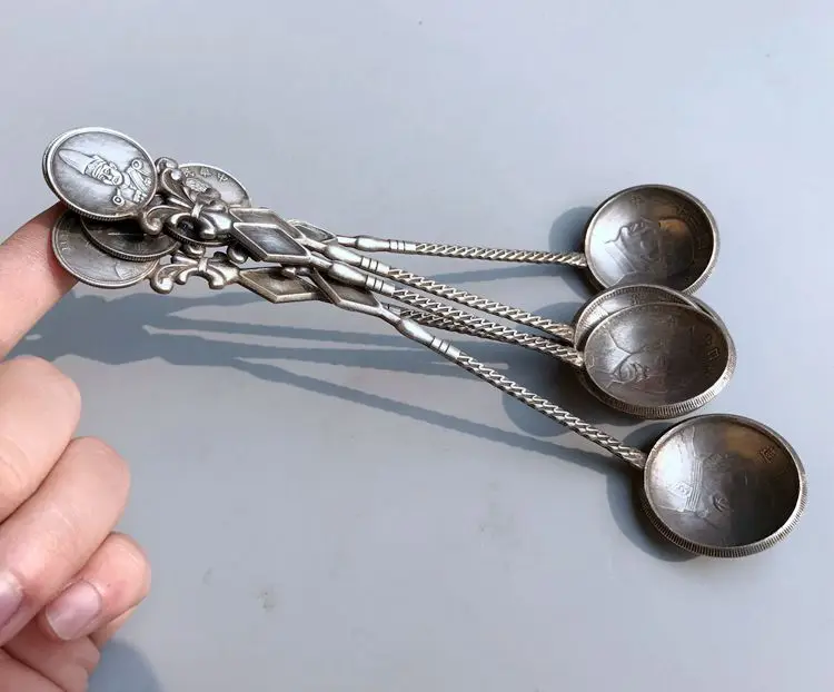 Случайная отправка, 1 шт., Китайский Бронзовый Фэншуй, Коллекционирование в период Республики, серебряная ложка для монет, металлические поделки