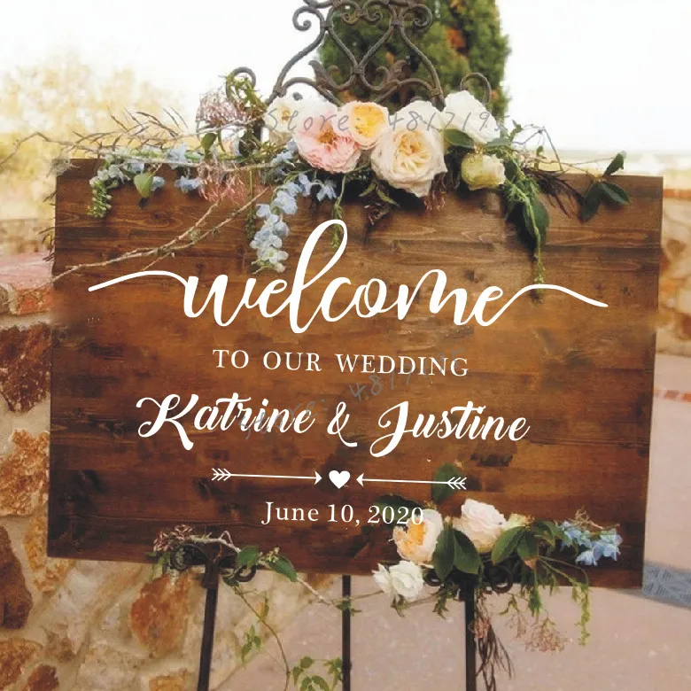 Welcome Wedding Party Vinyl Decals Custom Design Engagement Mirror Wall Sticker Wedding Décor Custom Any Names Vinyl Mural AZ842