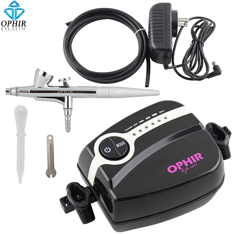 OPHIR Trắng 0.4 mét Duy Nhất-Action Airbrush Kit Với Máy Nén Sơn Cơ Thể 5-Adjustable Mini Air Compressor cho Makeup # AC094W + AC007