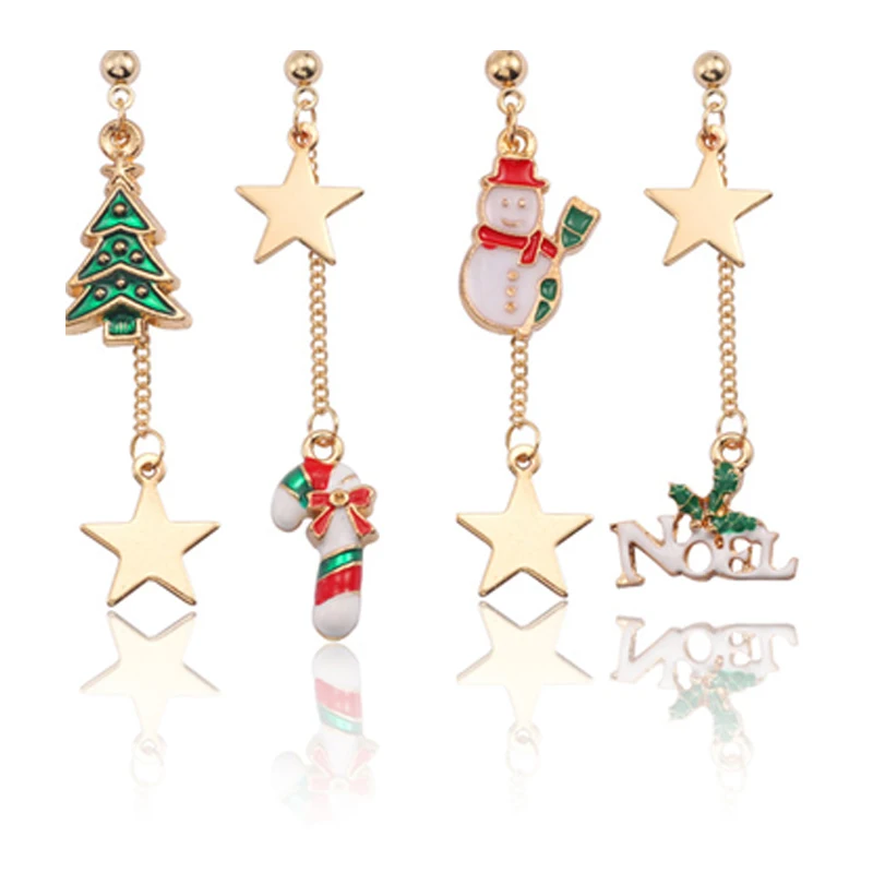 Trendy Star Christmas Tree Snowman Long Tassel Earrings For Women Chic Asymmetry Stud Earin Party Gigs Xmas Jewelry Gifts Brinco