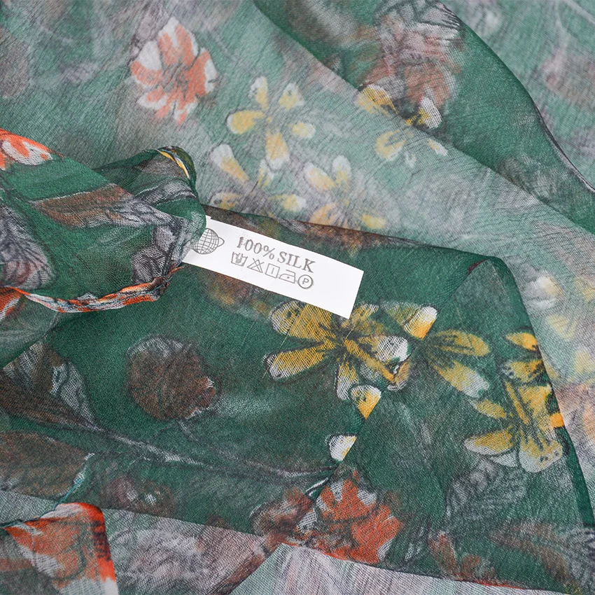 [BYSIFA]-Foulard Long Vert au Design Floral pour Femme, Châle de Marque de Luxe, Accessoire de Cou, Nouvelle Collection Automne Hiver