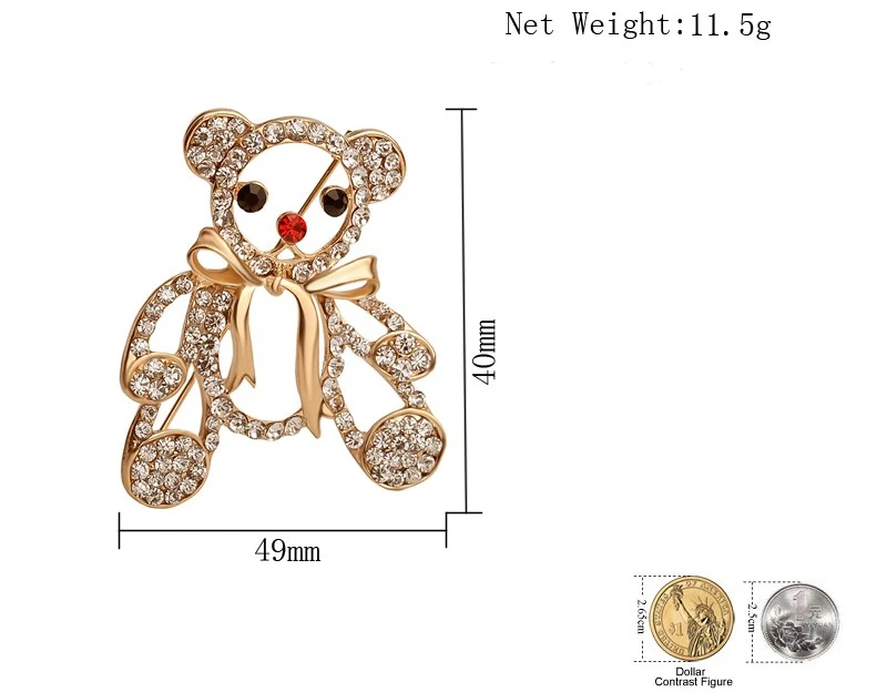 Christmas Gift Teddy Bear Brooch Pin Garment Accessories Wedding Bridal Full Rhinestone Animal Hollow Bear Bow Tie Brooches Pins