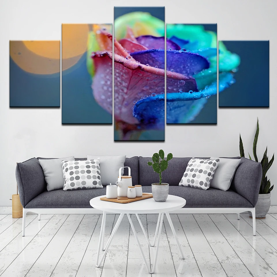 The colorful rose flowers 5 Piece HD Wallpapers Art Canvas Print modern Poster Modular art painting