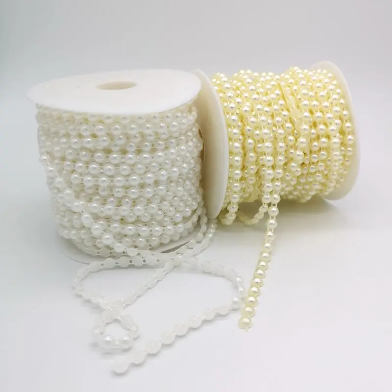 2-8 Meters 4  6 8mm A Half Pearl Beads Plastic Beige Pearl Beads Trim Flatback Pearl Bead String Chain Garment Craft supplies