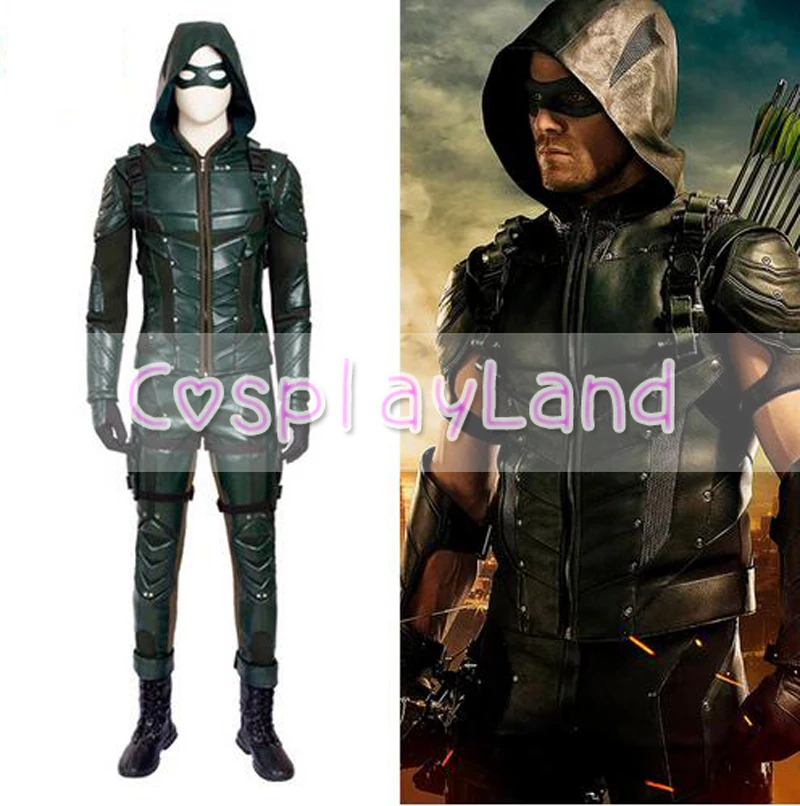 Green Arrow Season 5 Cosplay Costume Adult Men Fancy Halloween Costumes Oliver Queen Green Arrow Costume Leather Battle Suit