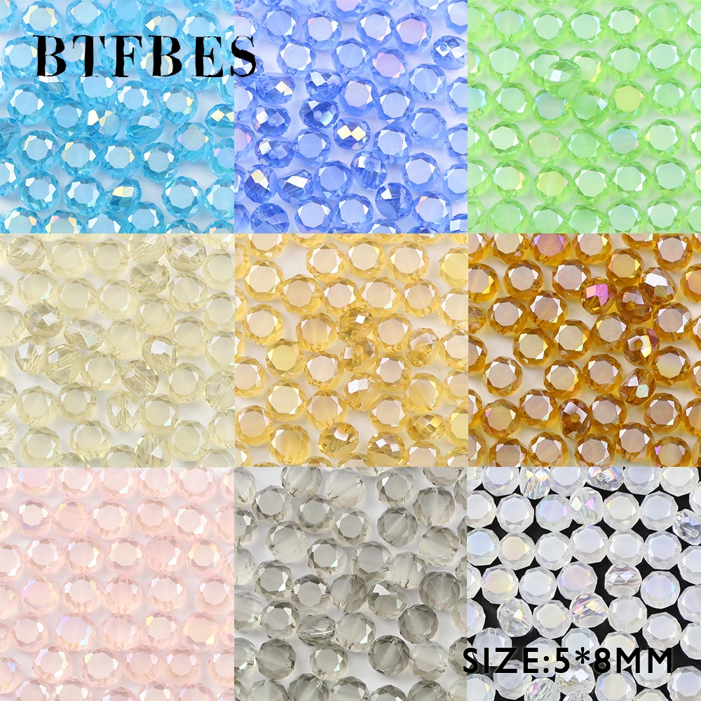 BTFBES Bread Shape Flat Round Austrian Crystal Beads 50pcs 5*8mm Top Quality Matte Glass Loose Beads For Jewelry Making Bracele