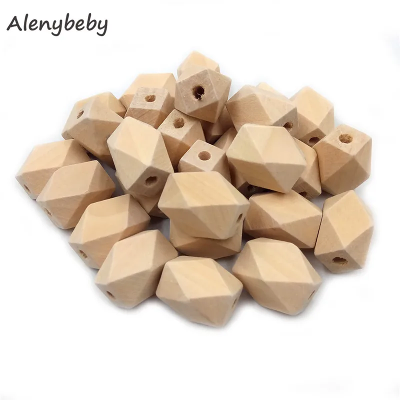 

22mm15mm Faceted Oblong Geometric Wooden Beads Teether Natural Unfinished Wood Beads for Teething Necklaces,Natural Wooden Beads