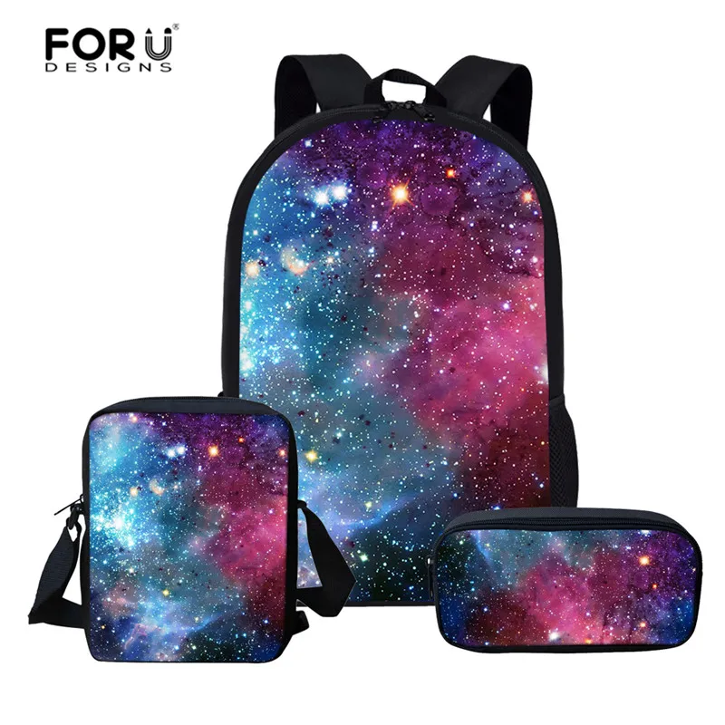 FORUDESIGNS Galaxy Space Star Backpack 3d Print Children School Bag Set Student School Satchel Teenager Schoolbag Women Mochila