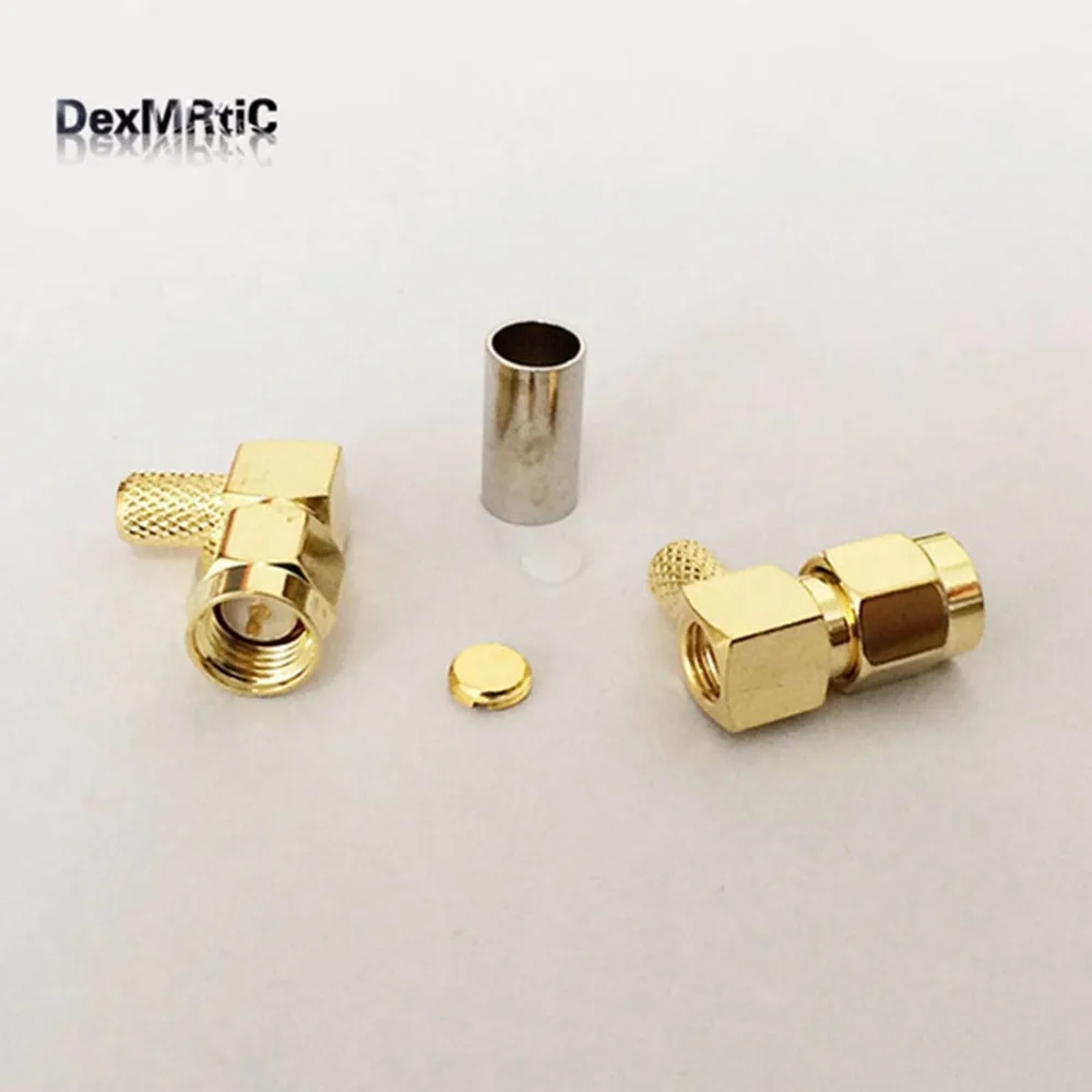 1pc  New RF SMA Male Plug Connector Right Angle Type Crimp For RG58 LMR195 Cable Fast Ship