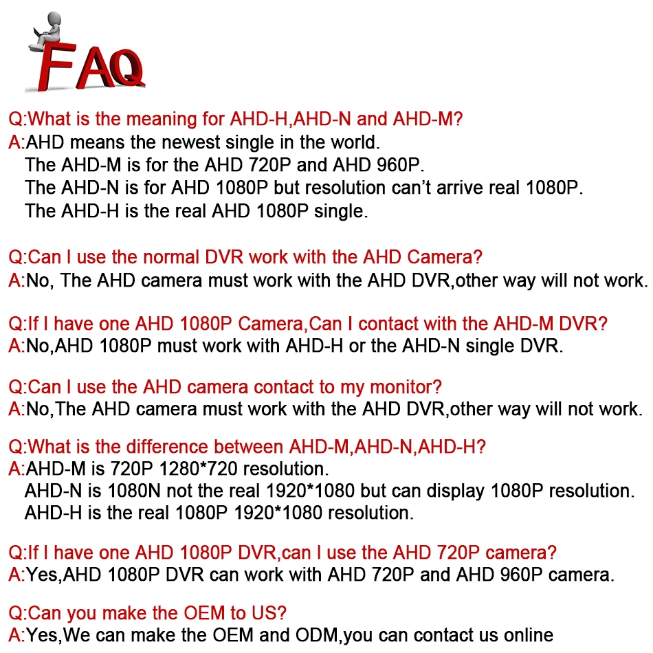 AHD Camera 720P/1080P CCTV Home Security HD Camera 1MP/2.0MP Night Vision Indoor Video Recorder Camera with IR Cut