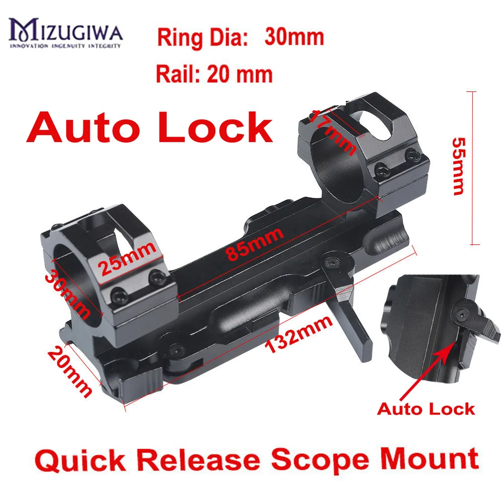 MIZUGIWA ยุทธวิธี Heavy Duty Dual แหวน30มม./20มม.Quick Cantilever Weaver ไปข้างหน้า Reach ขอบเขต Mount QD ล็อค Cam