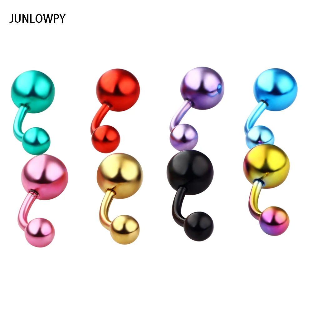 JUNLOWPY Anodized Stainless Steel Body Jewelry Navel Bell Button Rings 14g Fashion Belly Rings Ear Piercing Bar Barbell 100pcs