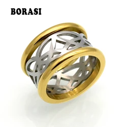 Top Quality Fashion Jewelry Two Color Vintage Pattern Stainless Steel Rings For Women Men Jewelry Engagement Wedding Rings