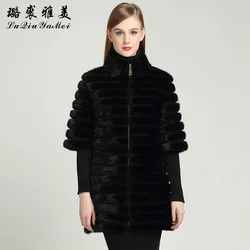 Black Real Mink Fur CoatซิปNatural Minkเสื้อแท้Mink Coatรัสเซียฤดูหนาวผู้หญิงอบอุ่นเสื้อขนสัตว์