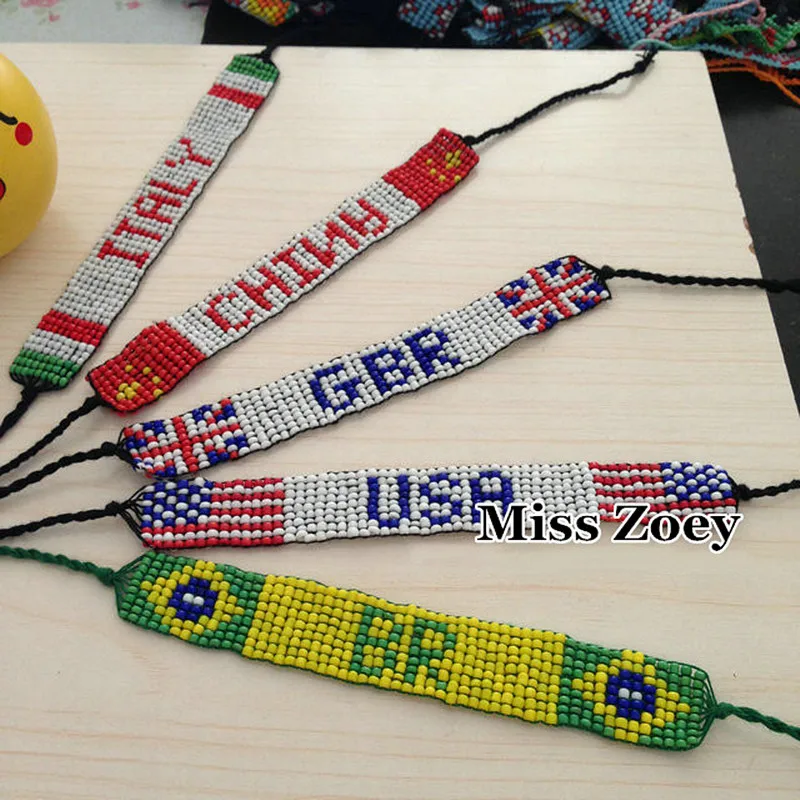 ABL066(1),BRAZIL/ITALY/GBR/USA/CHINA Country Flag World Beaded Handmade Hemp Woven Hippy Boho Friendship Bracelet Men Women