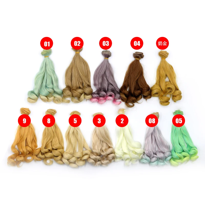 Msiredoll bjd wig Accessories 1piece 20*100CM doll hair for 1/3 1/4 1/6 1/12  Gradient Color Curly bjd wigs diy Free shipping