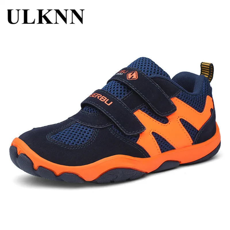 ULKNN Children Shoes For Boys Sneakers Running Kids Sport Shoes Net Mesh Leather Breathable TPR Lightweight Student School Shoes