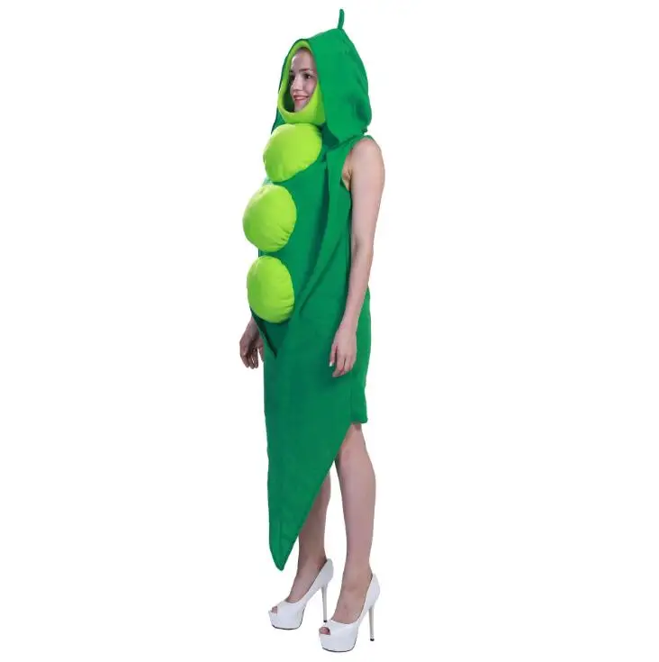 Disfraz divertido de fiesta de Halloween para adultos, traje de vaina de guisante verde, mono con capucha, ropa bonita de Navidad para mujer