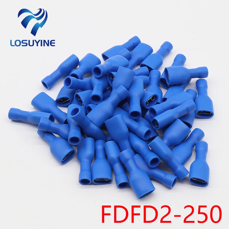 FDFD2-250 FDFD2.5-250 Female Insulated Electrical Crimp Terminal for 1.5-2.5mm2 Connectors Cable Wire Connector 100PCS/Pack FDFD