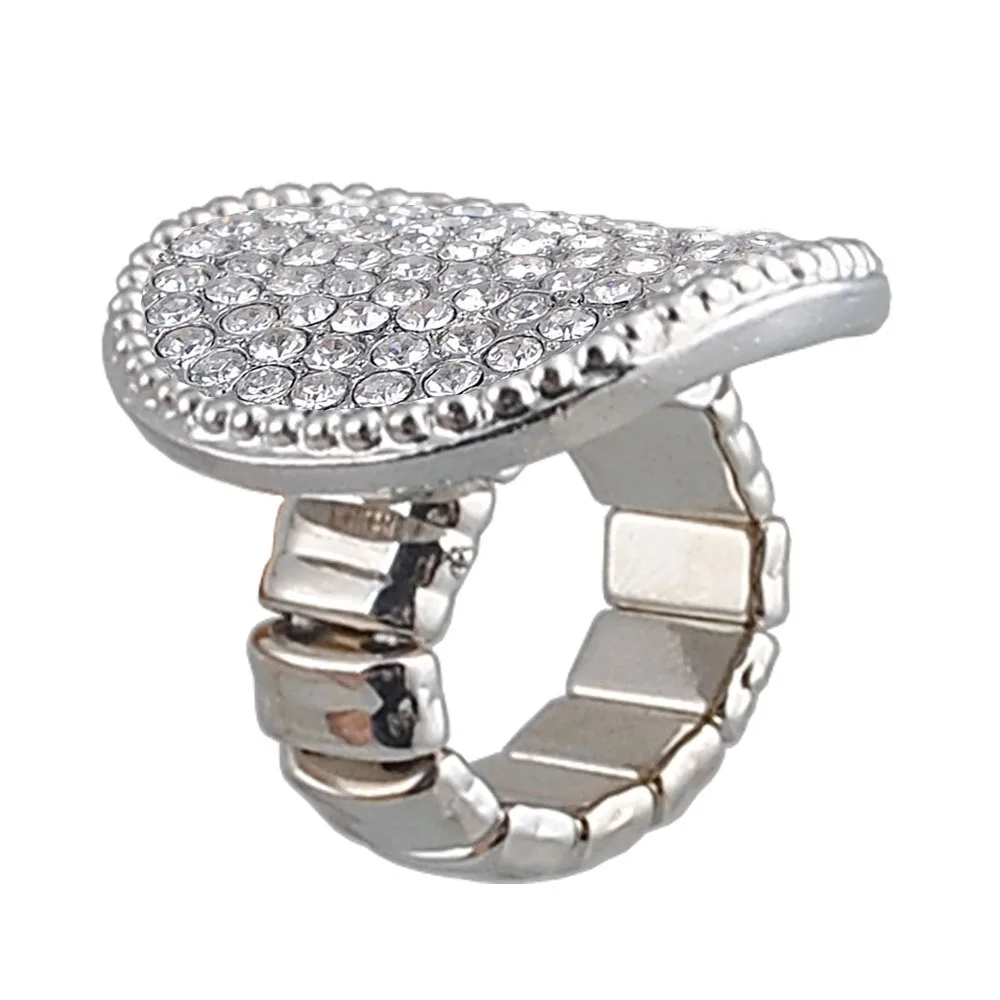 Fashion Stretch Ring for Women and Men Round Metal Rhinestone White K Plated Trendy Ring