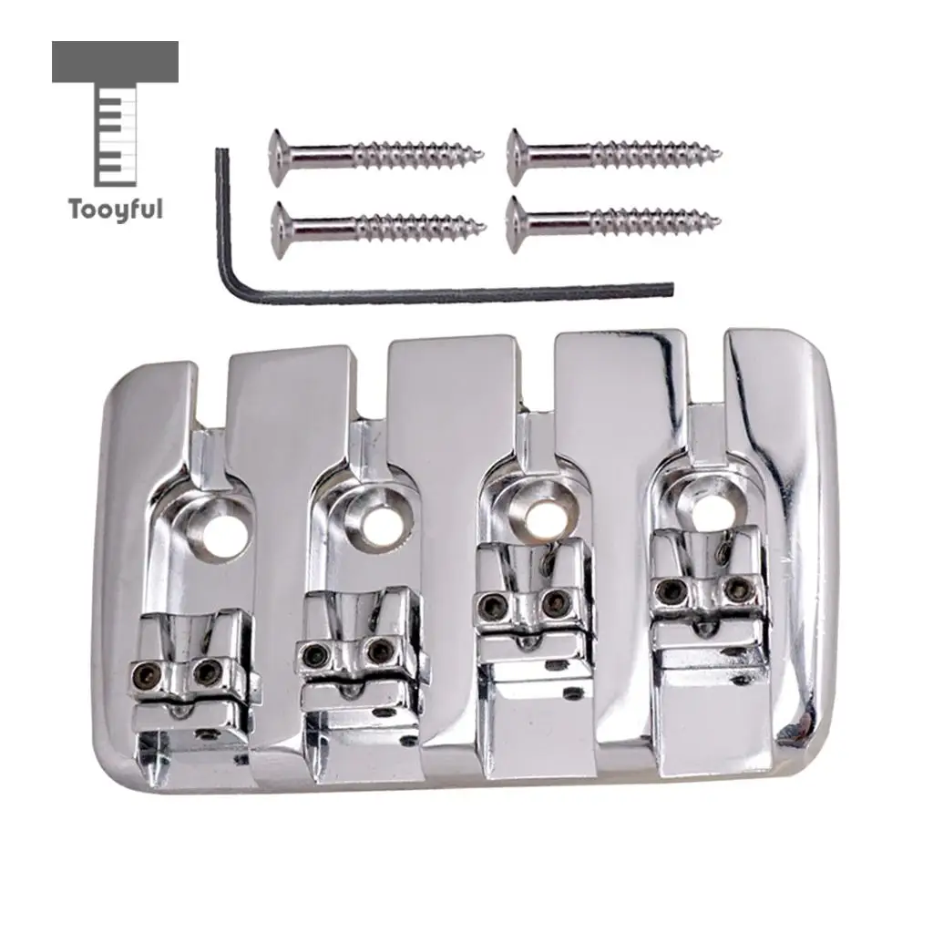 Tooyful Bass Bridge Tailpiece with Screws Wrench Guitar Accessories for 4 String Electric Bass Replacement Parts Black