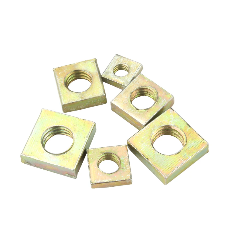 500/100pcs M3 M4 M5 M6 DIN562 Color Zinc Plated Square Nuts Without Bevel Block Square Quadrangle Galvanized Pressed Nuts