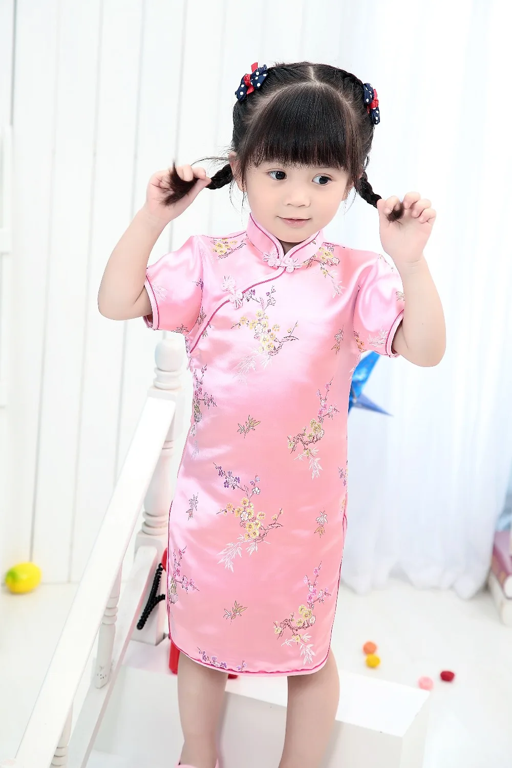 Girls Kids China Style Chinese Qipao Floral Cheongsam Summer Mini Dress Clothing For Girls