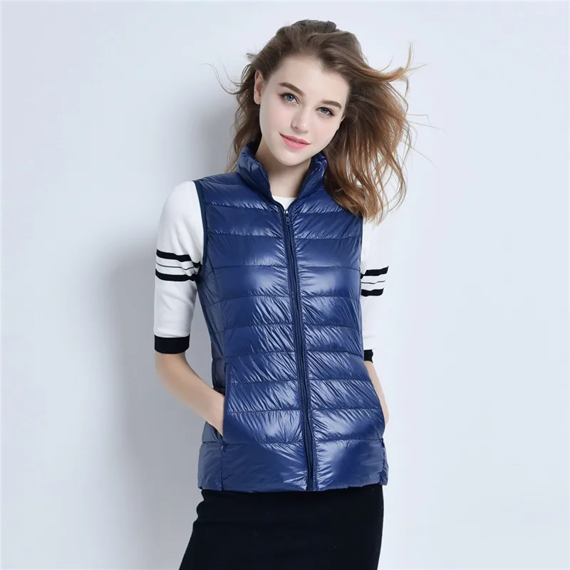 Quality Rushed Zipper Duck Down Vest With Portable Bags Jacket Women Winter Slim Short Parka 12 Colors J0024