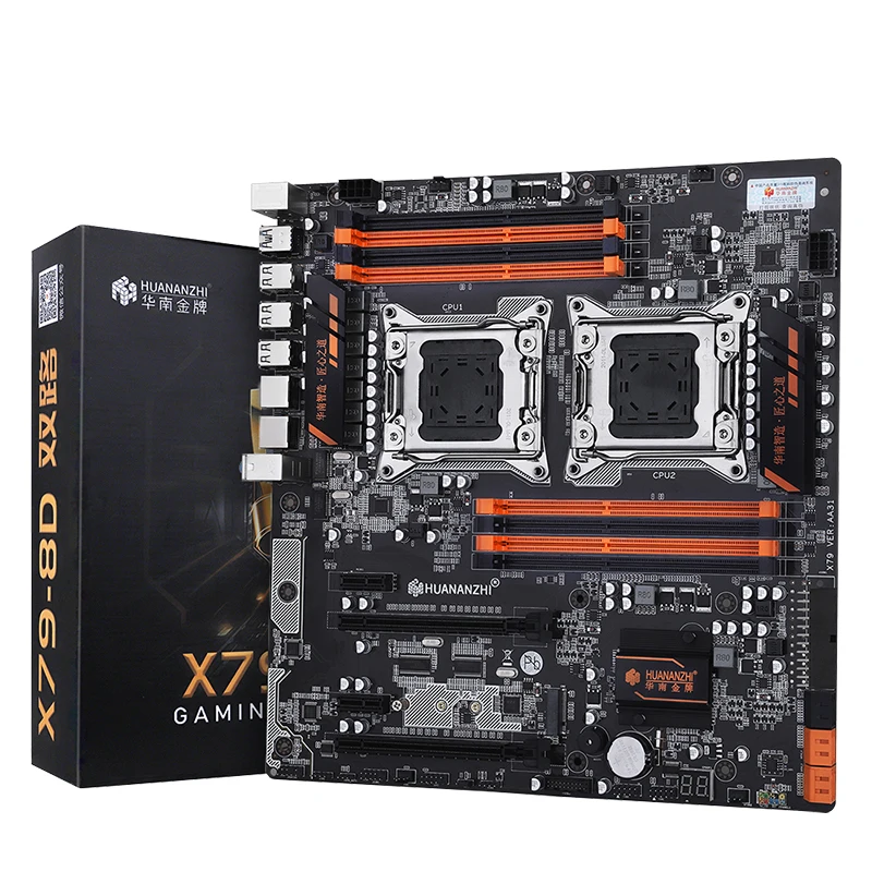 HUANANZHI X79-8D Motherboard with HI-SPEED M.2 NVME SSD Slot 2 Giga LAN Port Dual CPU Xeon E5 2690 V2 3.0GHz 10 Cores 20 Threads