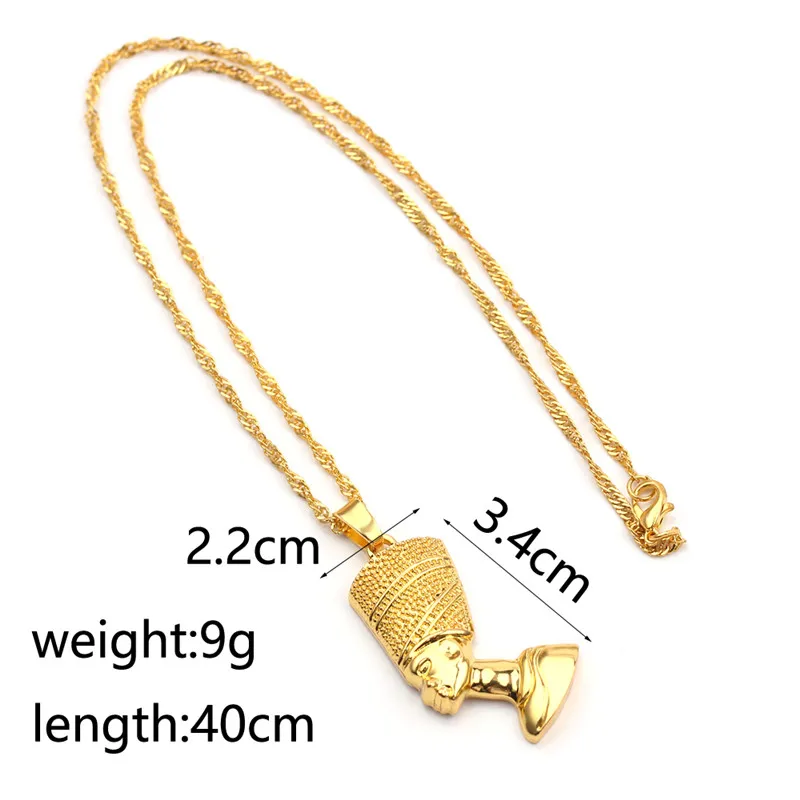 Egyptian Queen Nefertiti Pendant Necklaces for Women Men Jewelry Gold Silver Color Hip Hop Jewellery African Kolye