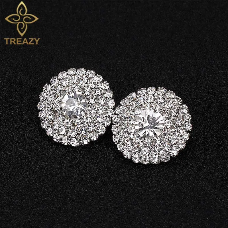 TREAZY Classic Design Rhinestone Round Stud Earrings For Women Fashion Jewelry Silver Color Crystal Statement Wedding Earrings