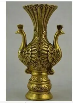 

Bronze home decoration Folk Culture Brass Chinese decorative old copper-type manual carving two heads noble - Peacock Vase