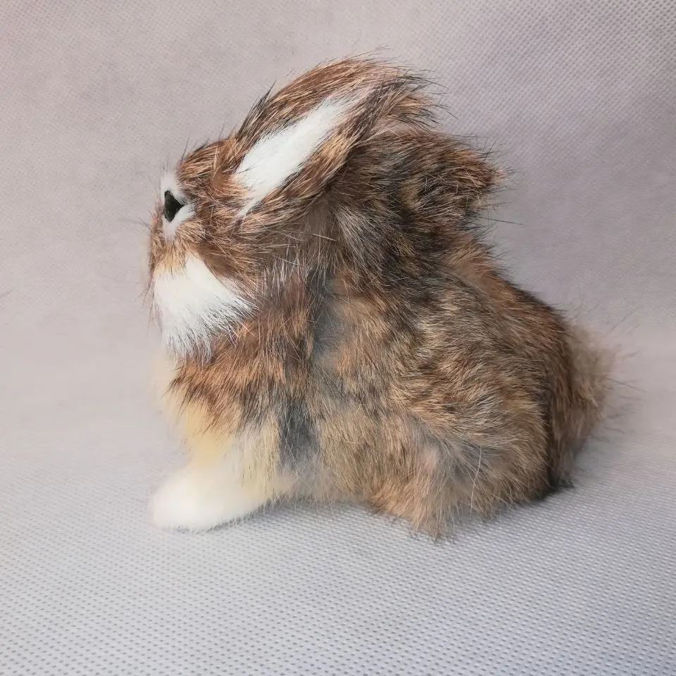 real life toy dark khaki rabbit about 12x9cm model polyethylene&furs rabbit model home decoration props ,model gift d0450