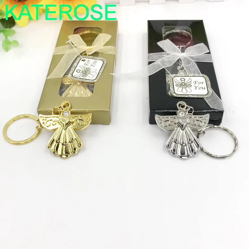 20PCS Cheap Wedding Party Souvenir Guardian Angel Keychain Ring Silver/Gold Key Chain Baby Shower Favors