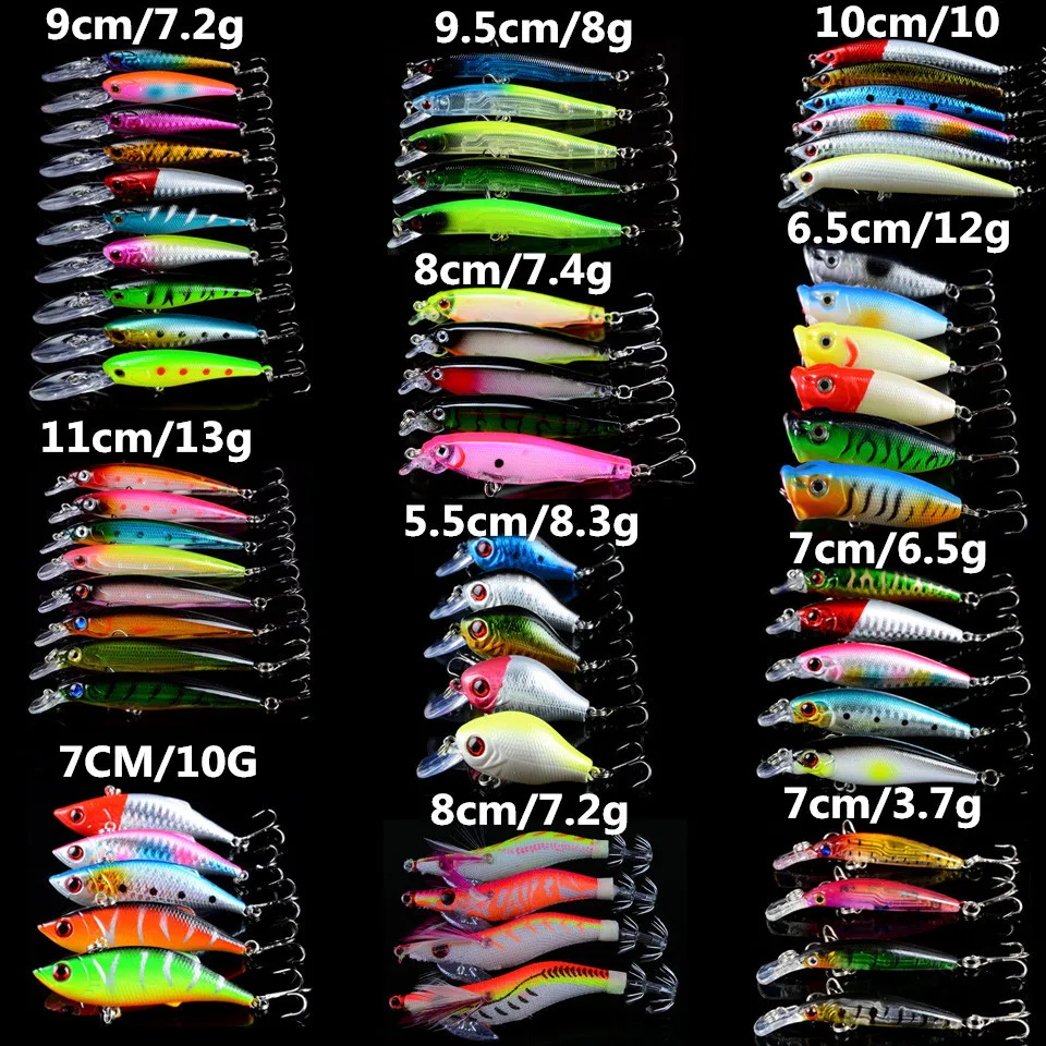 

LINGYUE 63pcs/lot Hard Baits Set Mixed Minnow/Popper/VIB/Crank lure and sleeve-fish Fishing Tackle 63 Colors Fishing Wobblers