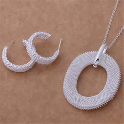 925 Hot new high quality silver color jewelry fashion simple women classic necklace earring Jewelry Sets free shipping AT169