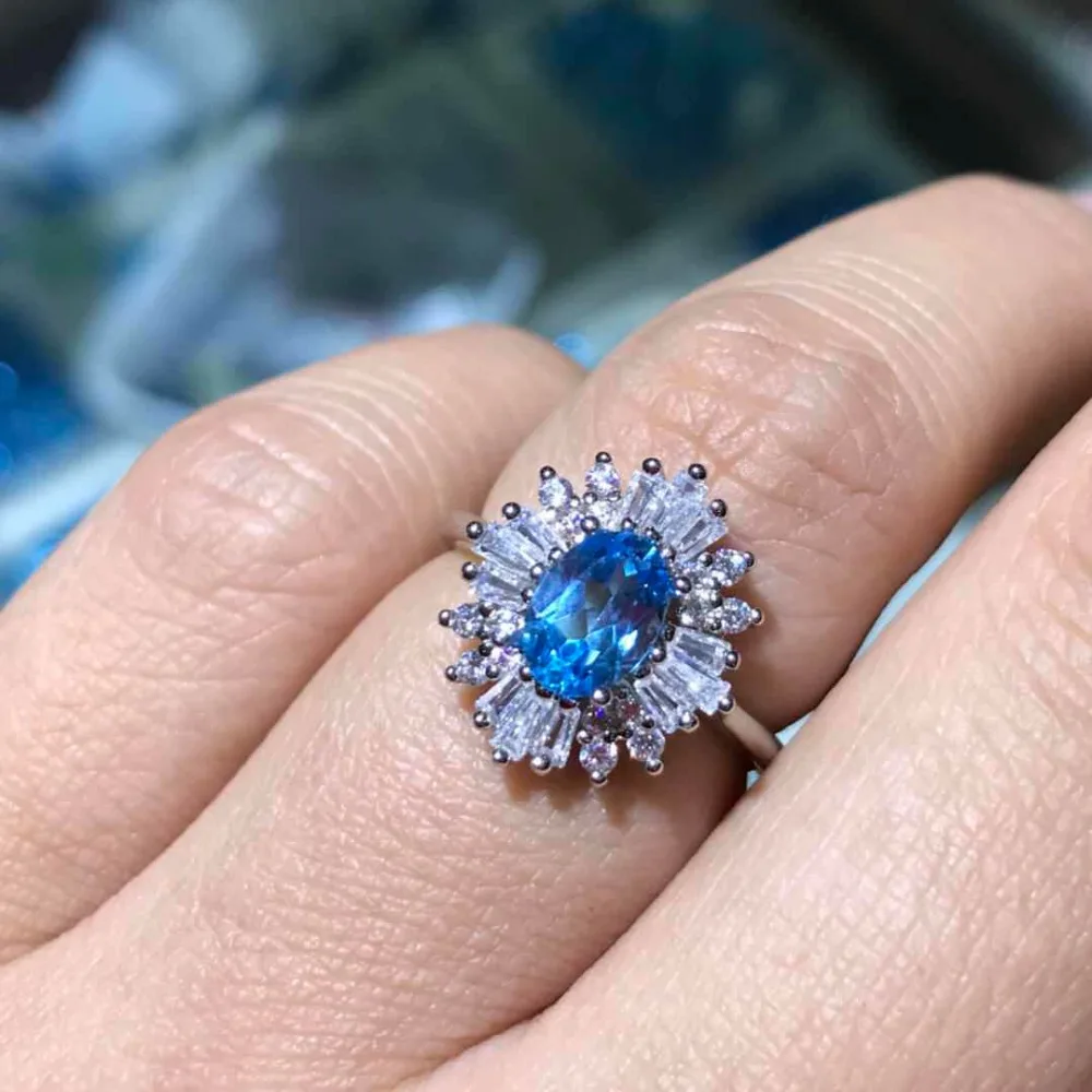 Sky Blue Topaz Rings Real 925 Sterling Silver Jewelry Colorful Gemstone Rings For Women Gifts Fine Jewelry
