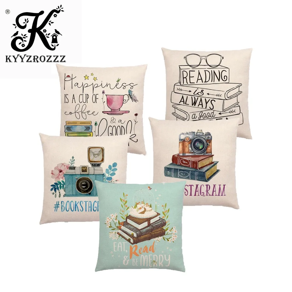 

Hot Sale Happy Days Nice Tea Reading Good Books Beautiful Life Gorgeous Words Decorative Letters Cushion Cover Sofa Pillow Case