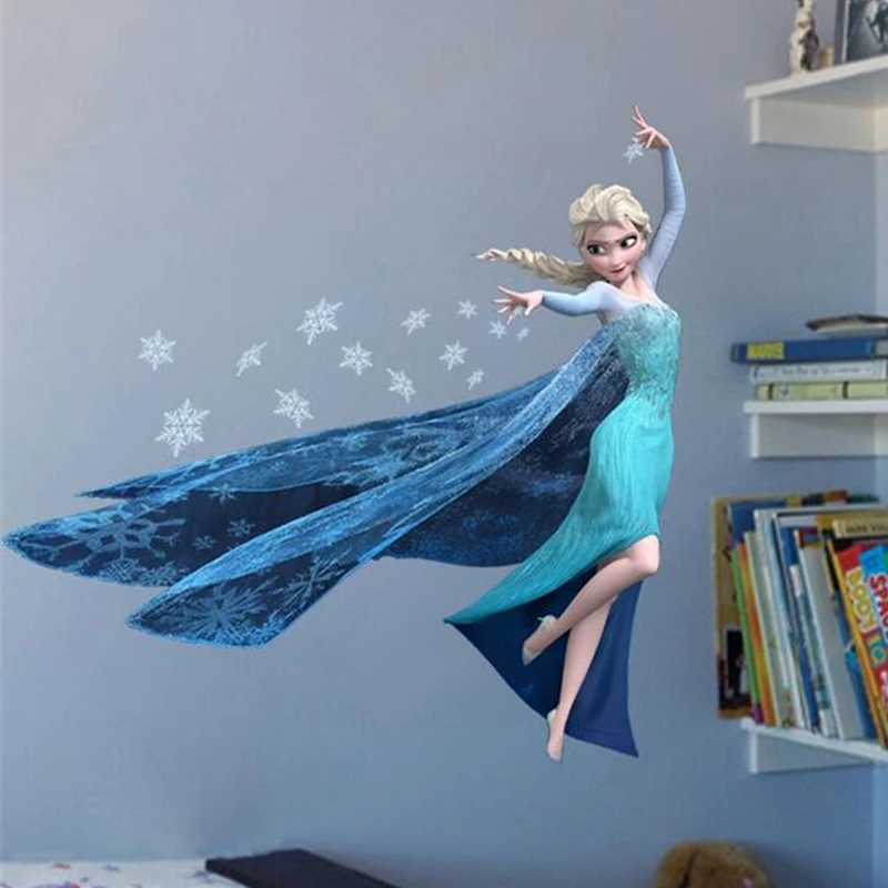 Cartoon Elsa Queen Snowflakes Wall Stickers For Kids Room Home Decoration Diy Girls Decals Anime Mural Art Frozen Movie Poster