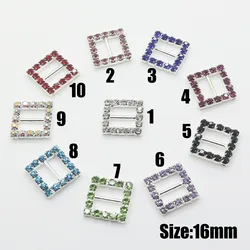 Colorful 10pcs/lot 16mm Square Crystal Rhinestone buckles Diamante buckle invitation Ribbon Slider for Wedding Supply Gift Wrap